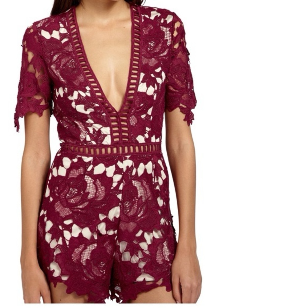 Missguided Ladder Lace Playsuit Burgundy NWT Size 6 Deep Red Romper New Lacey